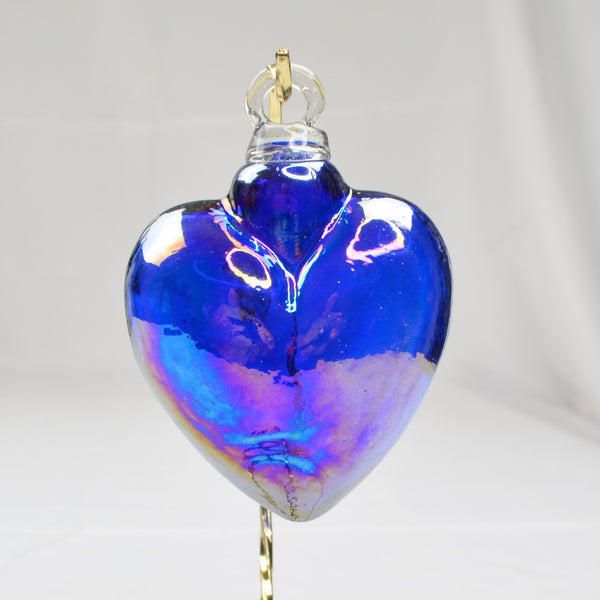 Blown Art Glass Heart Figurine Iridescent Purple Ornament Large Murano Style 4"