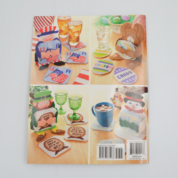 Annies Easy Cross Stitch Cards Tags & Holiday Plastic Canvas Coasters - Lot of 2