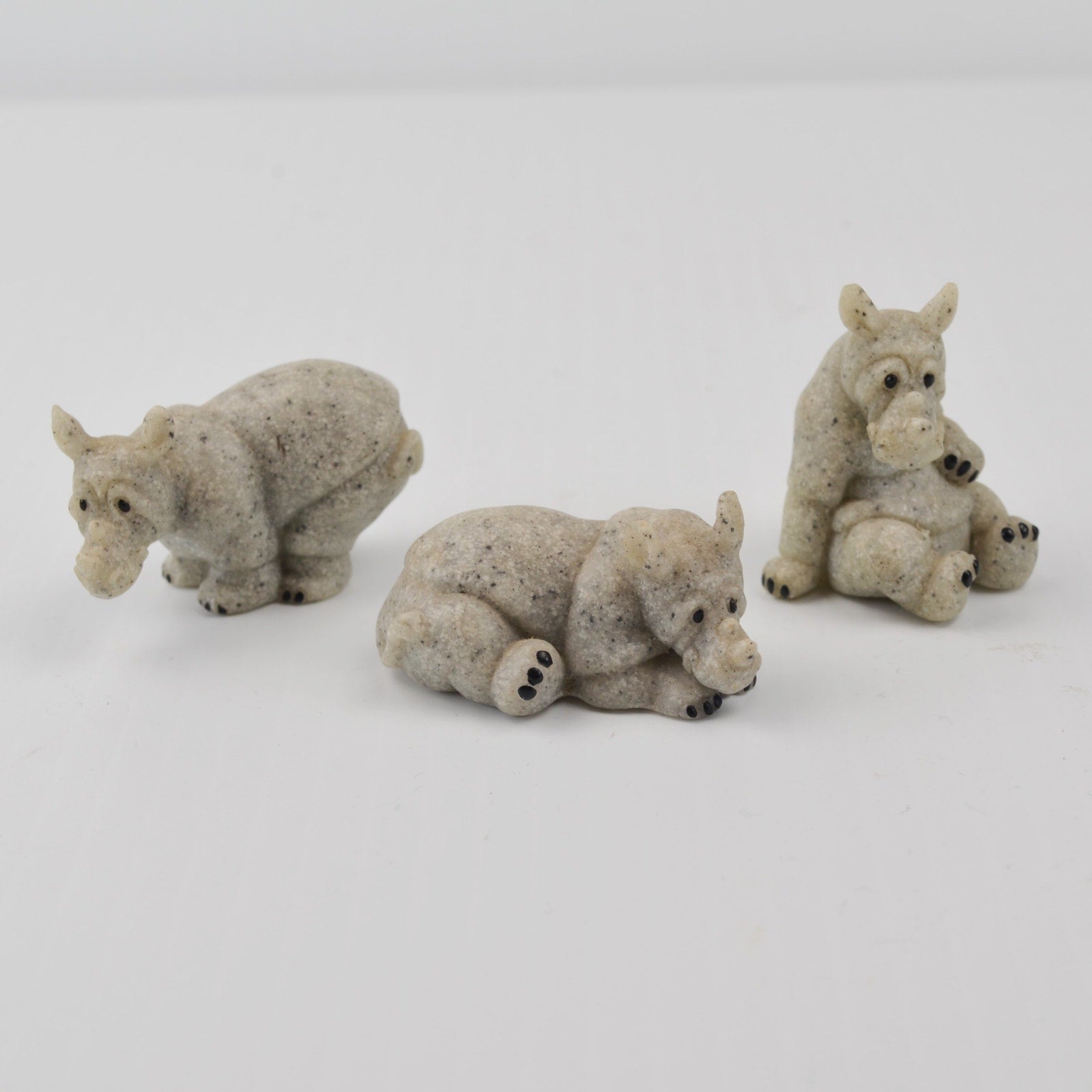 Second Nature Design Quarry Critters Mini Rhino Figurines 3 Rhinoceros - RARE