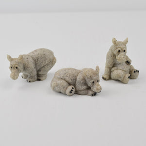 Second Nature Design Quarry Critters Mini Rhino Figurines 3 Rhinoceros - RARE