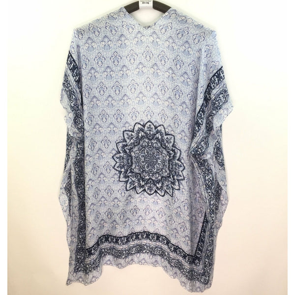 Francesca’s Womens Kimono Boho Cardigan - Blue Floral - Scarf Wrap - One Size