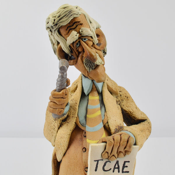 Studio Art Pottery Clay Old Man Optometrist Sculpture Whimsical Handmade Signed