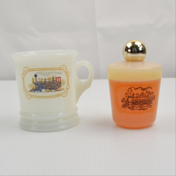 Iron Horse Shaving Mug Train Engine Vintage Milk Glass Complete Avon After Shave