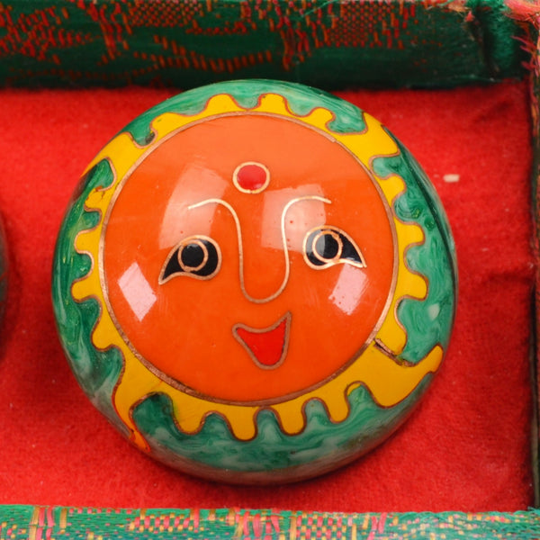 Vintage Sun Moon Musical Chinese Baoding 1.5" Meditation Balls Chimes Silk Box