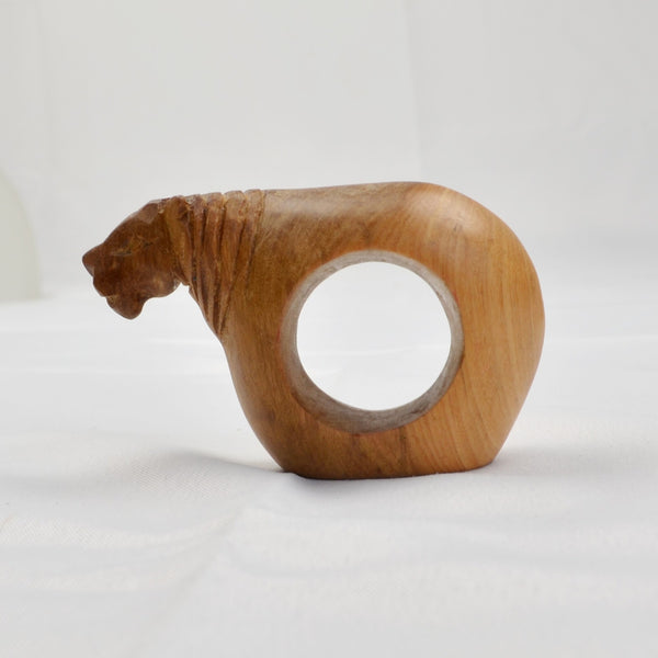 Wood Napkin Rings African Safari Animals Hand Carved, Set of 6, Vintage