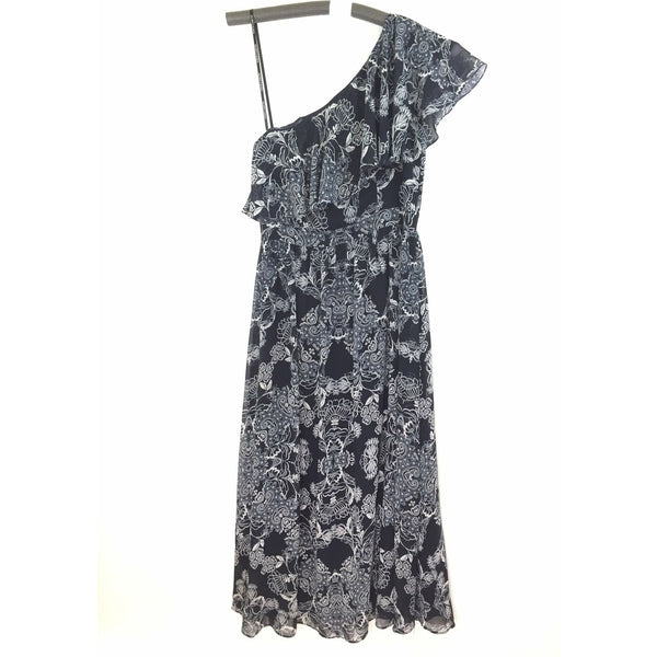 Vince Canute Womens Maxi Dress - Off One Shoulder - Navy Blue Floral - Size 12