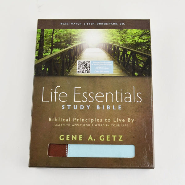 Life Essentials Study Bible - Blue Brown Duotone - Signed by Gene Getz - NEW