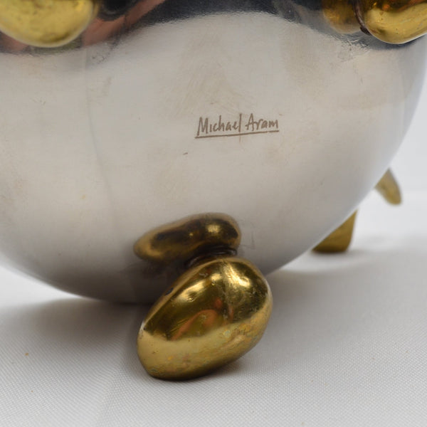 Michael Aram Two Bird Nut Bowl - Stainless Steel Bowl, Brass Feet and Birds 6.5"