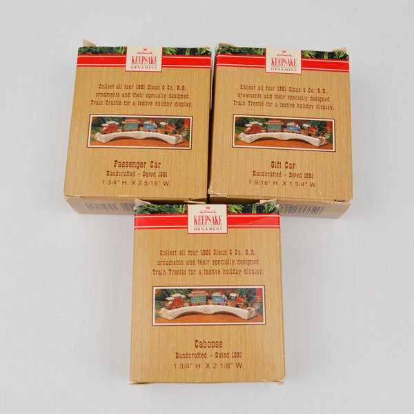 Hallmark Claus & Co R.R Train Set of 3 Mini Car Ornaments 1991 Gift Car, Caboose
