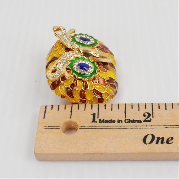 Owl Face Brooch - Large Enamel Crystal Rhinestone Pin - Gold Tone