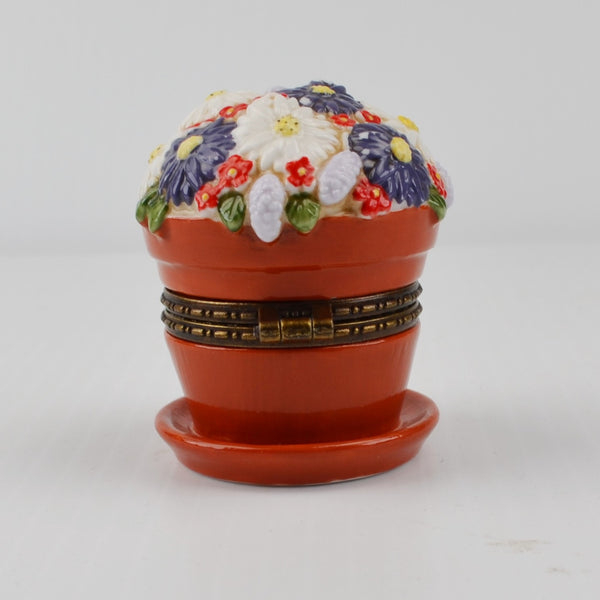 National Home Gardening Club Porcelain Trinket Box “Flower Pot” with Bee / Rake