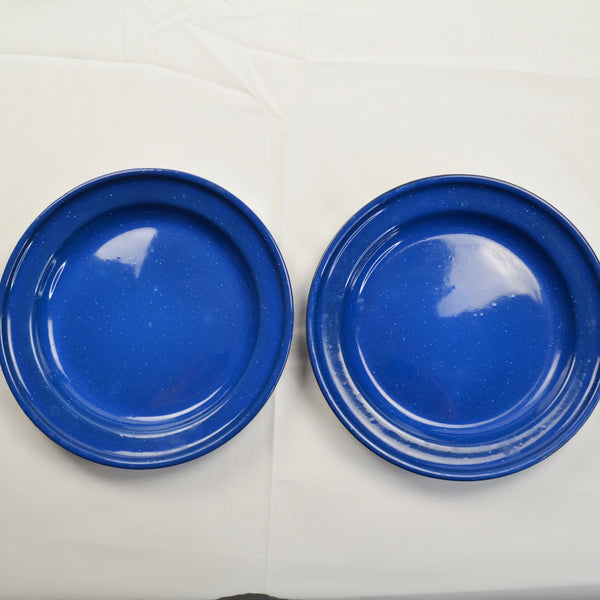 Blue Speckled Enamelware Camping Dishes Set of 4 Plates & 4 Bowls - 8 Pieces