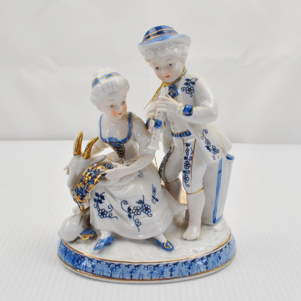 Vintage Vienna Woods By Mann Fine China Figurine Girl Goat Boy Flute Japan Tags