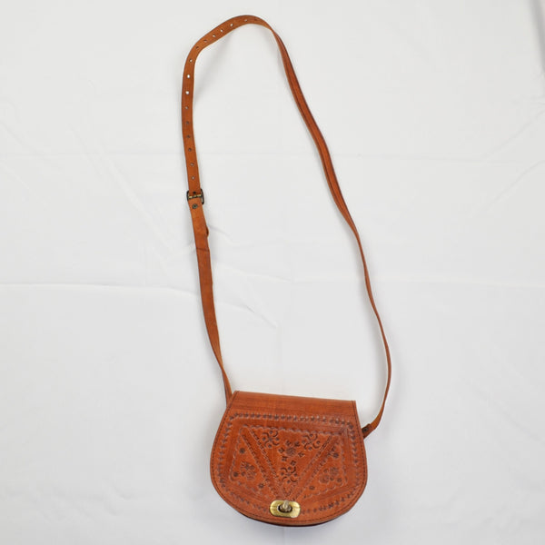 Vintage Handcrafted Hand Tooled Brown Leather Small Crossbody Western Boho Bag