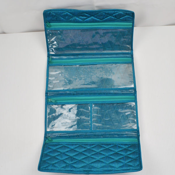 Yazzii Fold-Up Turquoise Fabric Travel Organizer Case Craft Storage Bag 4 Zip