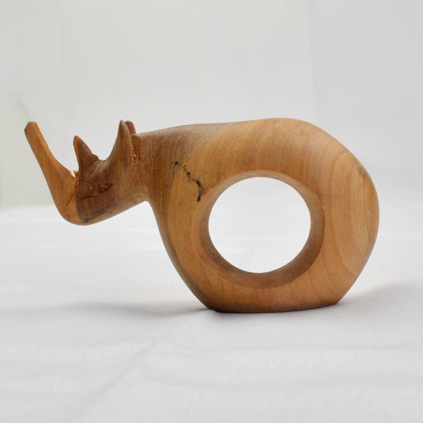 Wood Napkin Rings African Safari Animals Hand Carved, Set of 6, Vintage