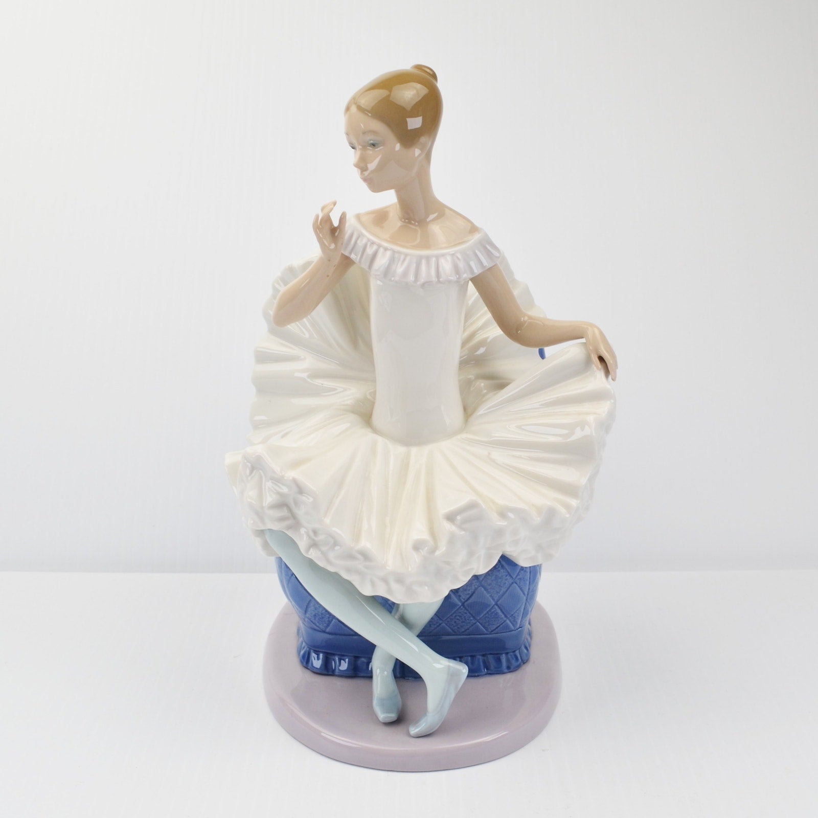 Lladro NAO Ballerina Figurine Sitting In A Large Blue Chair - Signed - Spain