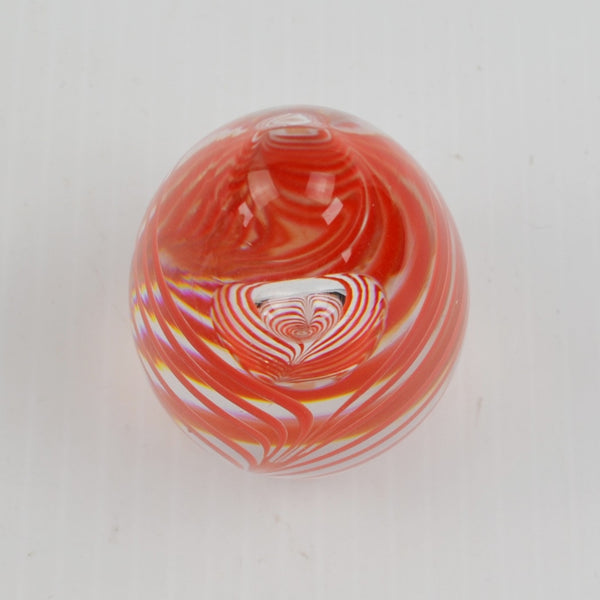 Vintage Studio Ahus Sweden Art Glass Egg Paperweight Red Swirl - 1997 Signed