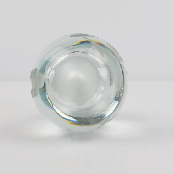 Vintage Clear Glass Egg Paperweight - Etched Cross, Grape Leaf - Egg Shaped