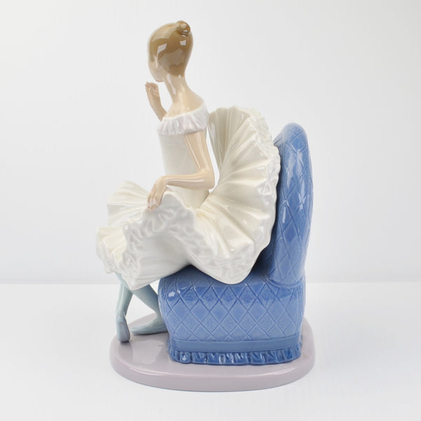 Lladro NAO Ballerina Figurine Sitting In A Large Blue Chair - Signed - Spain