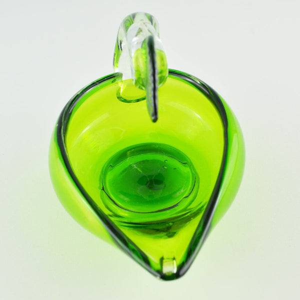 APCO Green Glass Leaf Cigar Ashtray - Blown Art Glass - Vintage Candy Dish Bowl