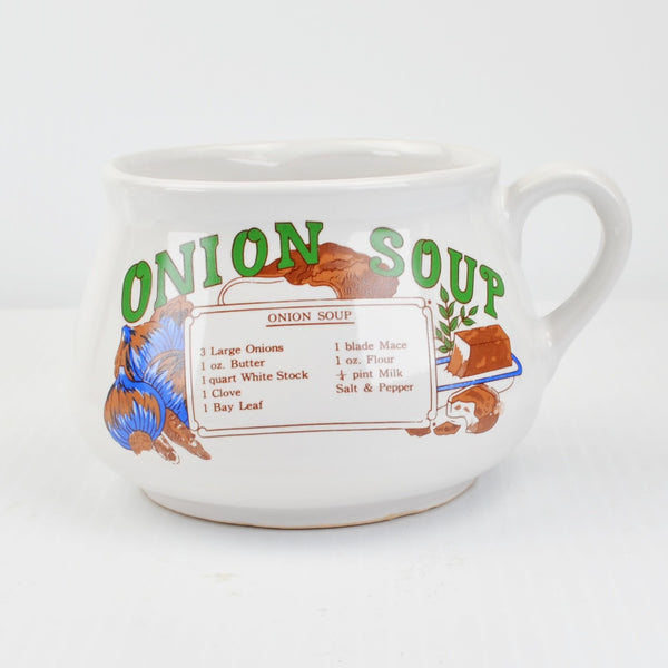Retro Recipe Soup Mugs / Bowls Lot Of 3 Tomato, Onion, Chicken Soup With Handles