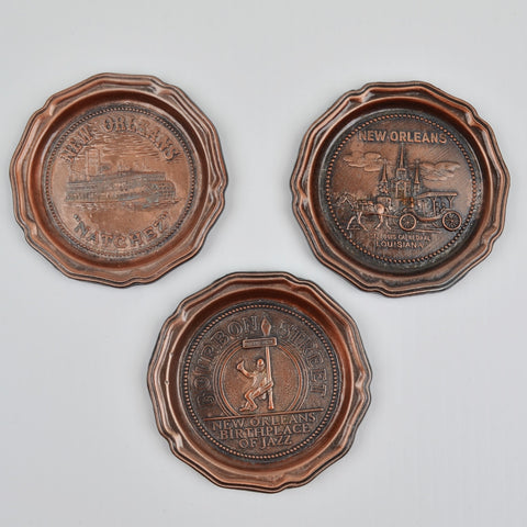 Vintage New Orleans Copper On Pewter Coasters Made In USA Lot of 3