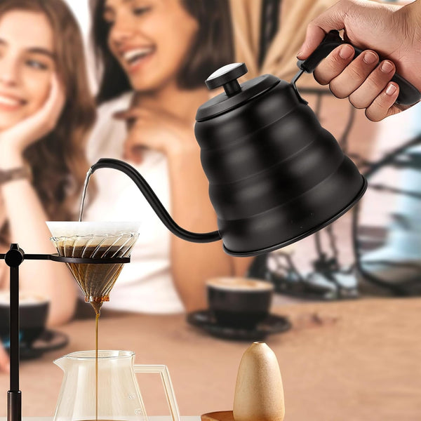 Pour Over Coffee Kettle 40oz Gooseneck Spout Thermometer Matte Black Pot