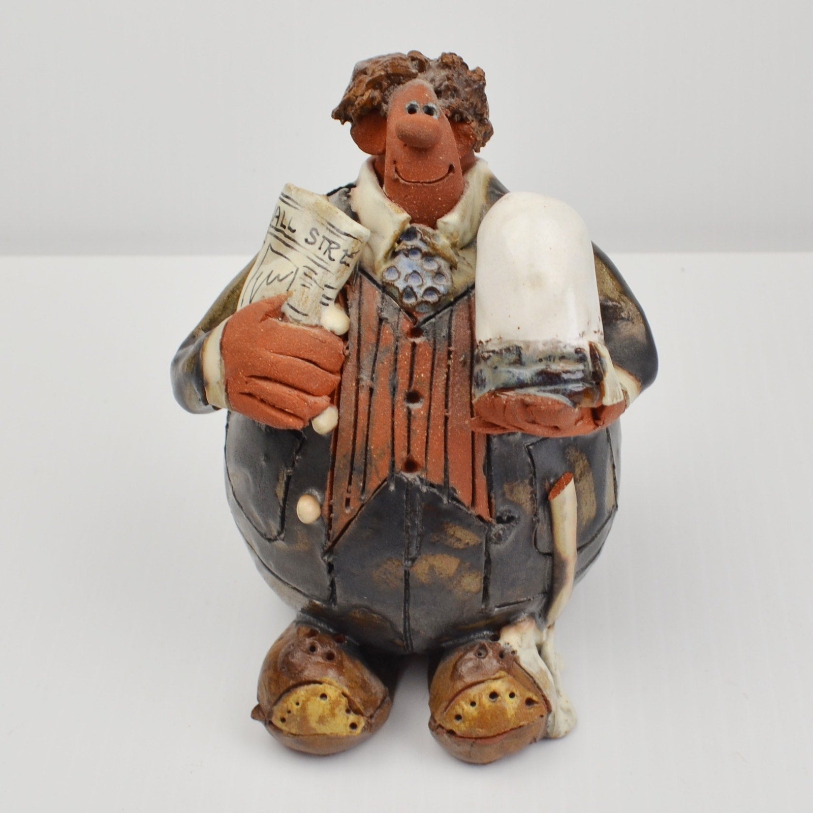 Sara Meadows Balloon People Studio Art Pottery Clay Stockbroker Figurine Signed