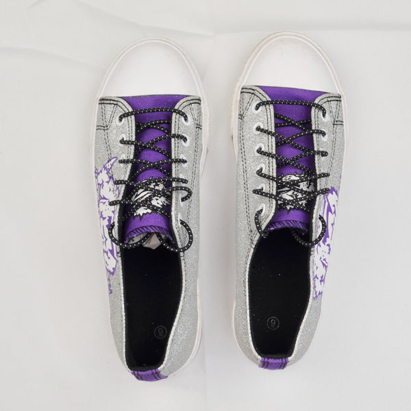 Foco TCU Horned Frogs Glitter Purple/Silver Sneakers Womens Size 9 - Lock Laces