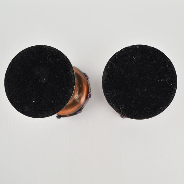 2 Copper Toned Goblet Candle Holder Set - Faceted Amethyst Purple Beaded 5.75"