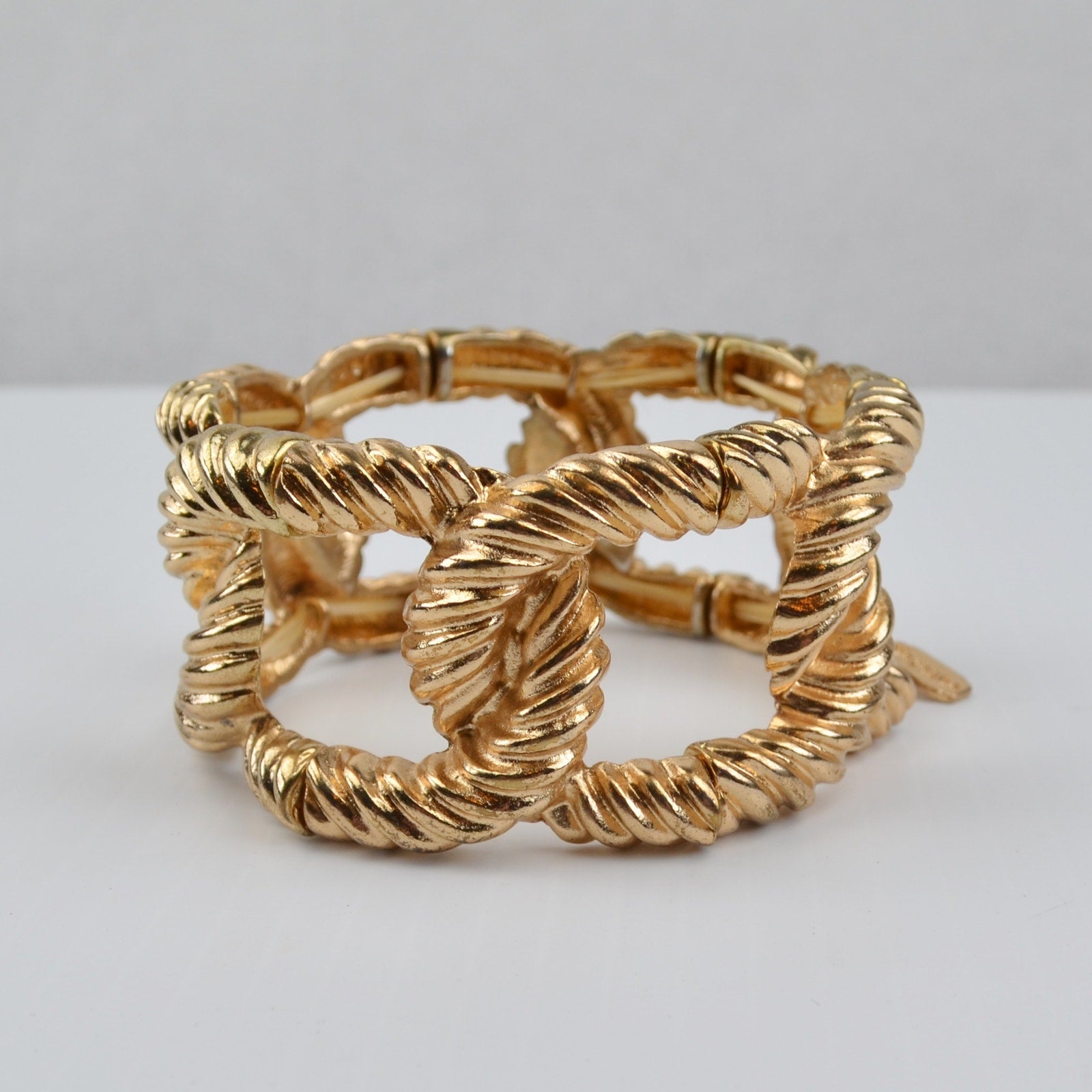 Natasha Gold Tone Chain Link Bracelet - Stretch, Cuff, Chunky - 1.5" Wide