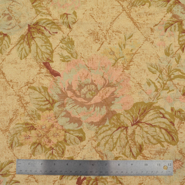 Covington Eleanors Garden Rose Beige Drapery Fabric Valerie-16 Remnant 26"