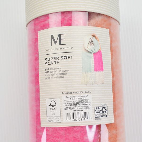 Scarf by Modern Expressions Pink/Orange/White Super Soft Scarf Wrap A Round NIB