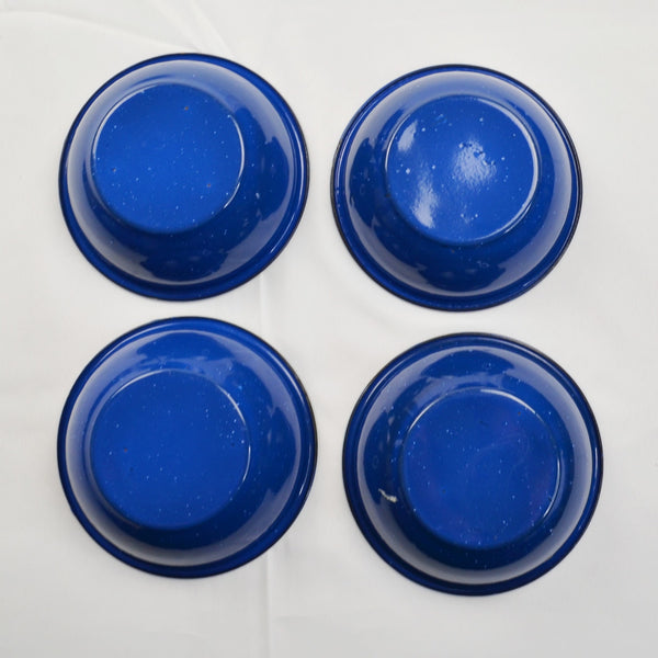 Blue Speckled Enamelware Camping Dishes Set of 4 Plates & 4 Bowls - 8 Pieces