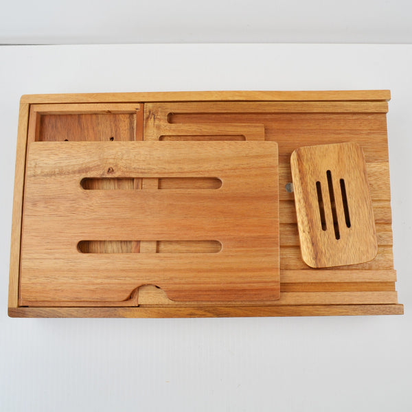 Acacia Bathtub Tray with Tablet Rest Foldable Natural Wood Tray - New Open Box