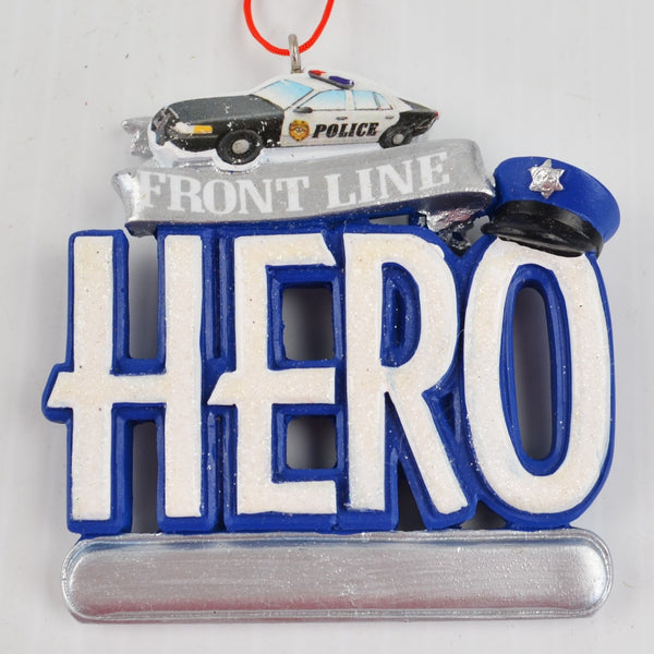 Front Line HERO Police Christmas Ornament - Police Car, Police Hat Hero Ornament