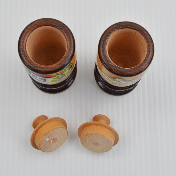 Vintage Souvenir Spice Rack: Bulgaria Wooden Spice Jars - Hand Painted Folk Art