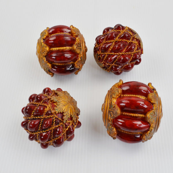 Set of 4 Bowl Filler Decorative Resin Orbs Balls Metal Ends Home Tabletop Decor