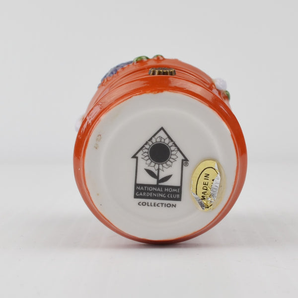 National Home Gardening Club Porcelain Trinket Box “Flower Pot” with Bee / Rake