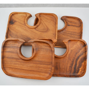 Acacia Wood Canape Tray 10" Appetizer Cocktail Party Wine Holder - Set of 4