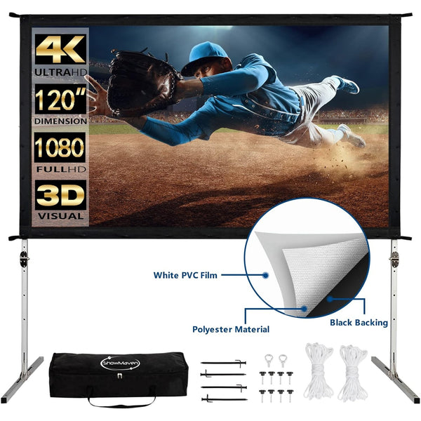 Projector Screen with Stand 120 inch 16:9 HD 4K Outdoor Indoor Projection Screen