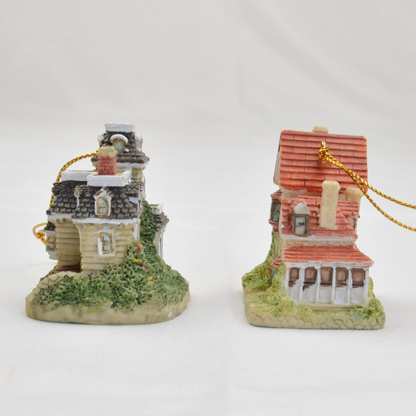 Set of 2 Vintage Christmas Village Ornaments - DuBois Mansion, Tully House 2"
