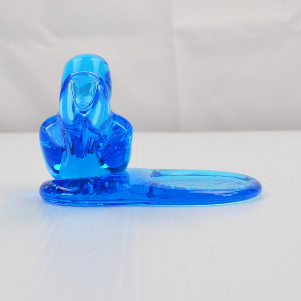 Blue Bird of Happiness Art Glass Votive Candle Holder Signed Leo Ward 1994