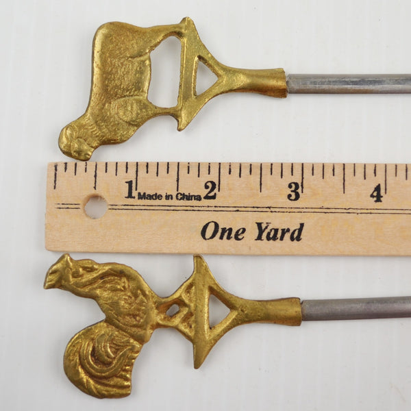 Vintage Turkish Brass and Stainless Steel Skewers Kabobs Animal Theme Lot of 2