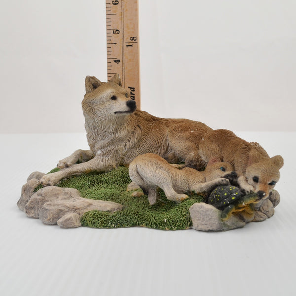 Living Stone Wolf Family Figurine 1995 Wolf Pup Shell Game Wildlife Decor