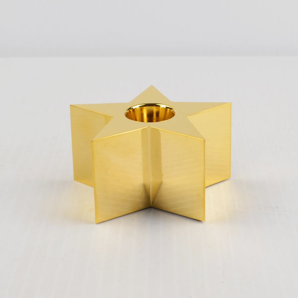 Gold Plated 5 Point Star Metal Taper Candle Holder 3" - NEW