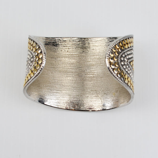 Silver Gold Tone Cuff Bracelet - Heavy, Chunky, Hammered, Studded  - 2.25" Wide