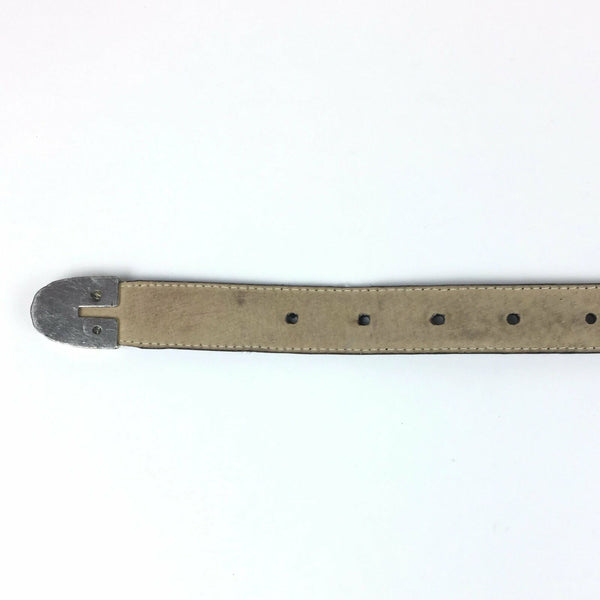 Womens Black Leather Belt - Basket Weave Silver Buckle, Conchos - Size Small