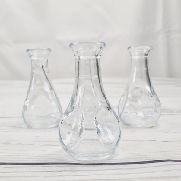 LIBBEY Pinched Bud Vases Thumbprint Clear Glass Bottle Decanters 3.5” Set of 4